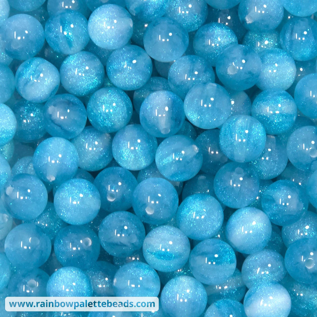 12mm Aqua Glitter Shimmer Acrylic Bead Mix (10 beads) - Beads
