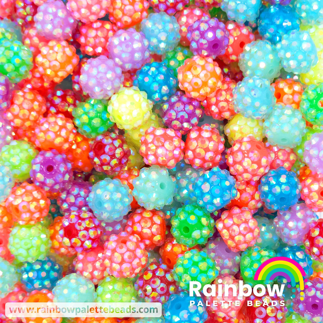 12mm Assorted AB Neon Acrylic Rhinestone Bead Mix (10 beads) Beads