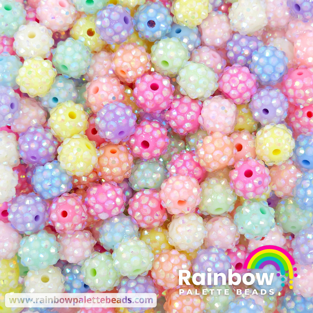 12mm Assorted AB Pastel Acrylic Rhinestone Bead Mix (10 beads) Beads