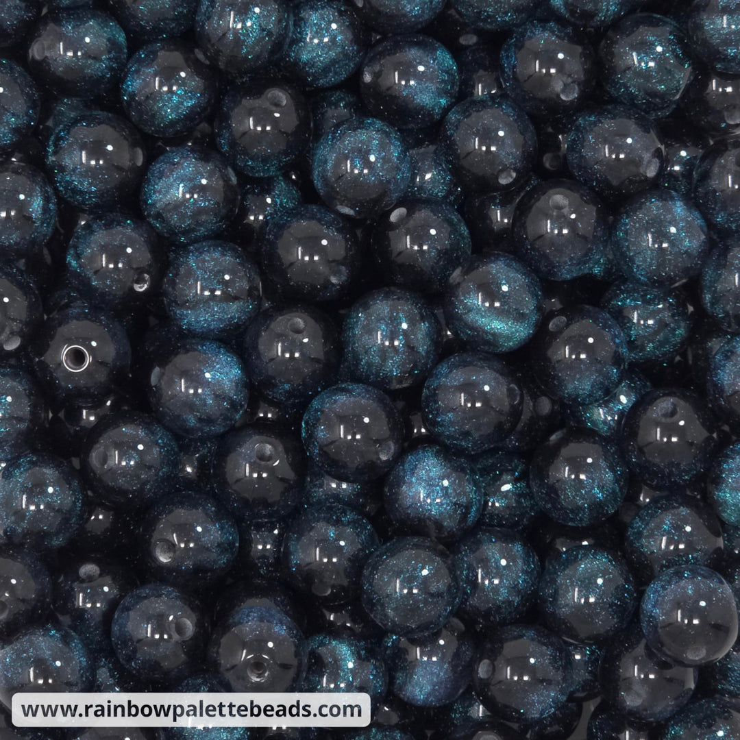 12mm Black Glitter Shimmer Acrylic Bead Mix (10 beads) - Beads