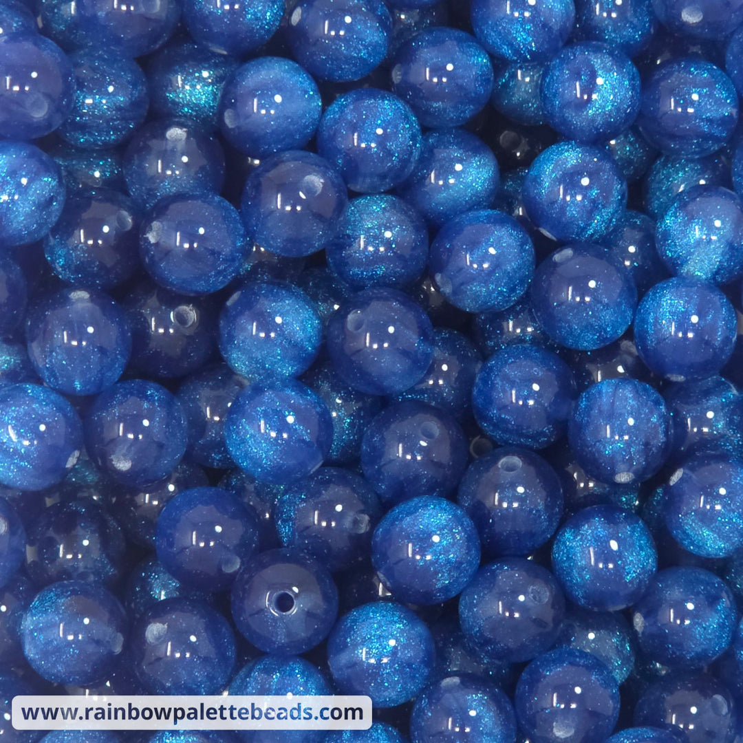 12mm Blue Glitter Shimmer Acrylic Bead Mix (10 beads) - Beads