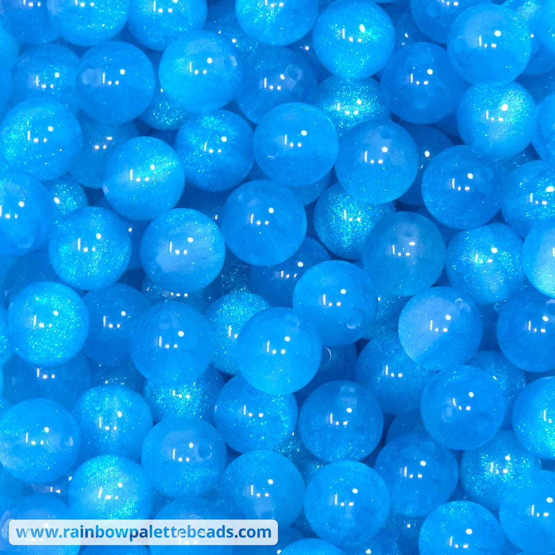 12mm Bright Blue Glitter Shimmer Acrylic Bead Mix (10 beads) - Beads