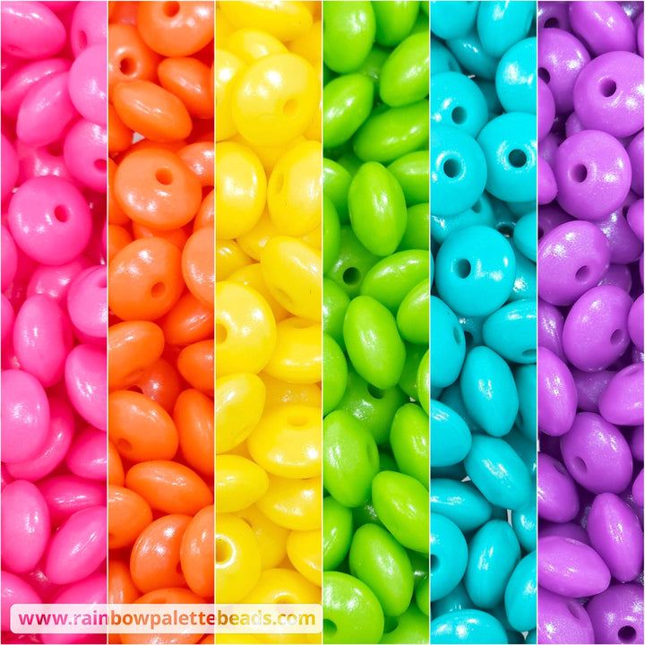 * 12mm Bright Rainbow Shimmer Pearl Lentil Spacer Silicone Bead Mix (30 beads) Beads