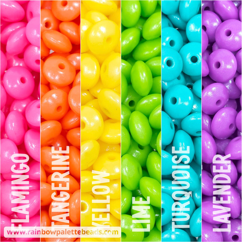 * 12mm Bright Rainbow Shimmer Pearl Lentil Spacer Silicone Bead Mix (30 beads) Beads
