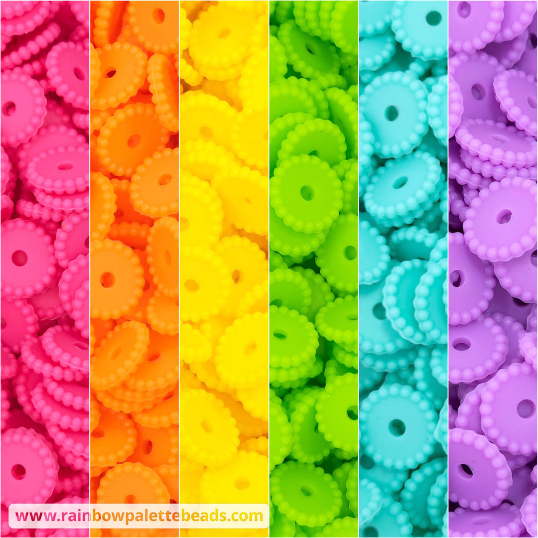 12mm Bright Rainbow Thin Dots Silicone Spacer Bead Mix (30 beads) Beads
