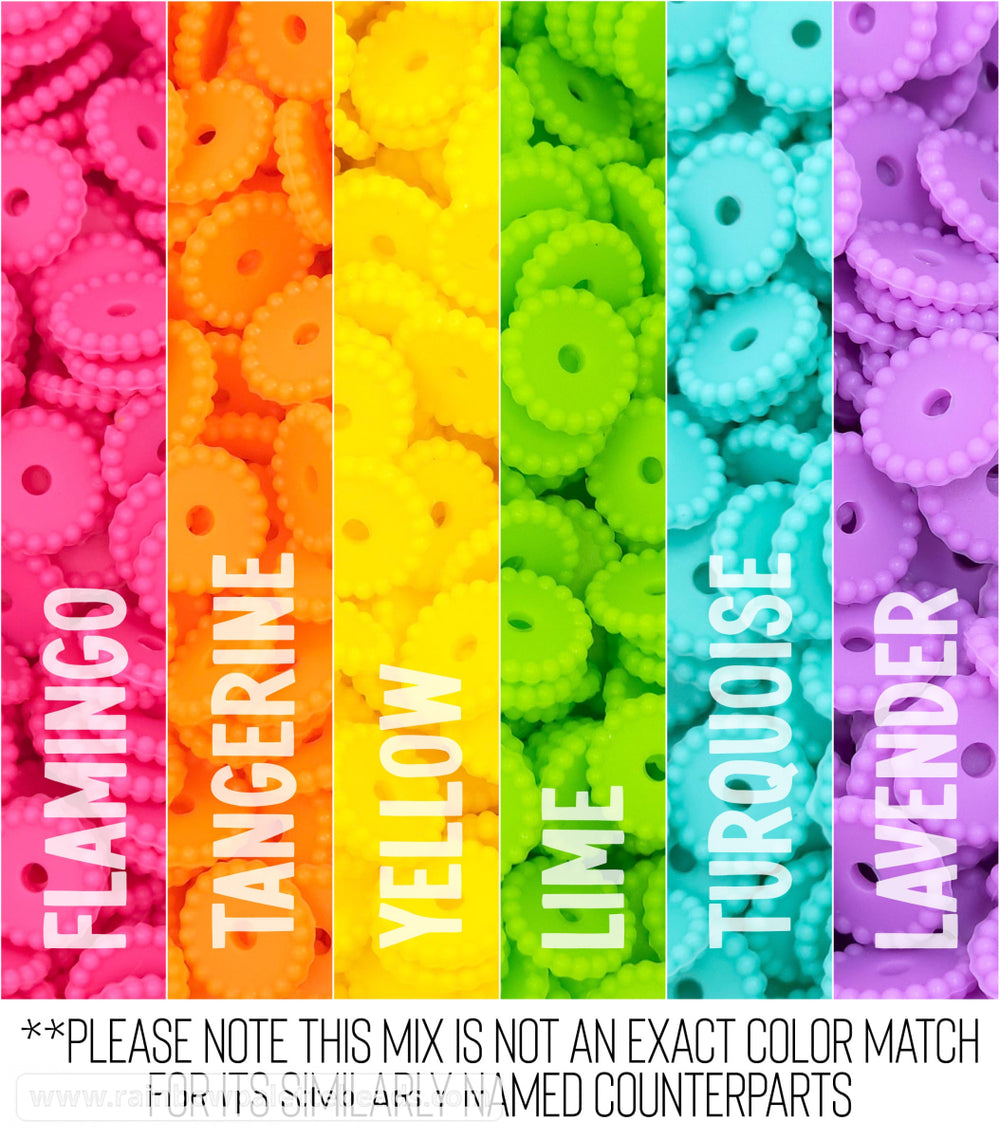 12mm Bright Rainbow Thin Dots Silicone Spacer Bead Mix (30 beads) Beads