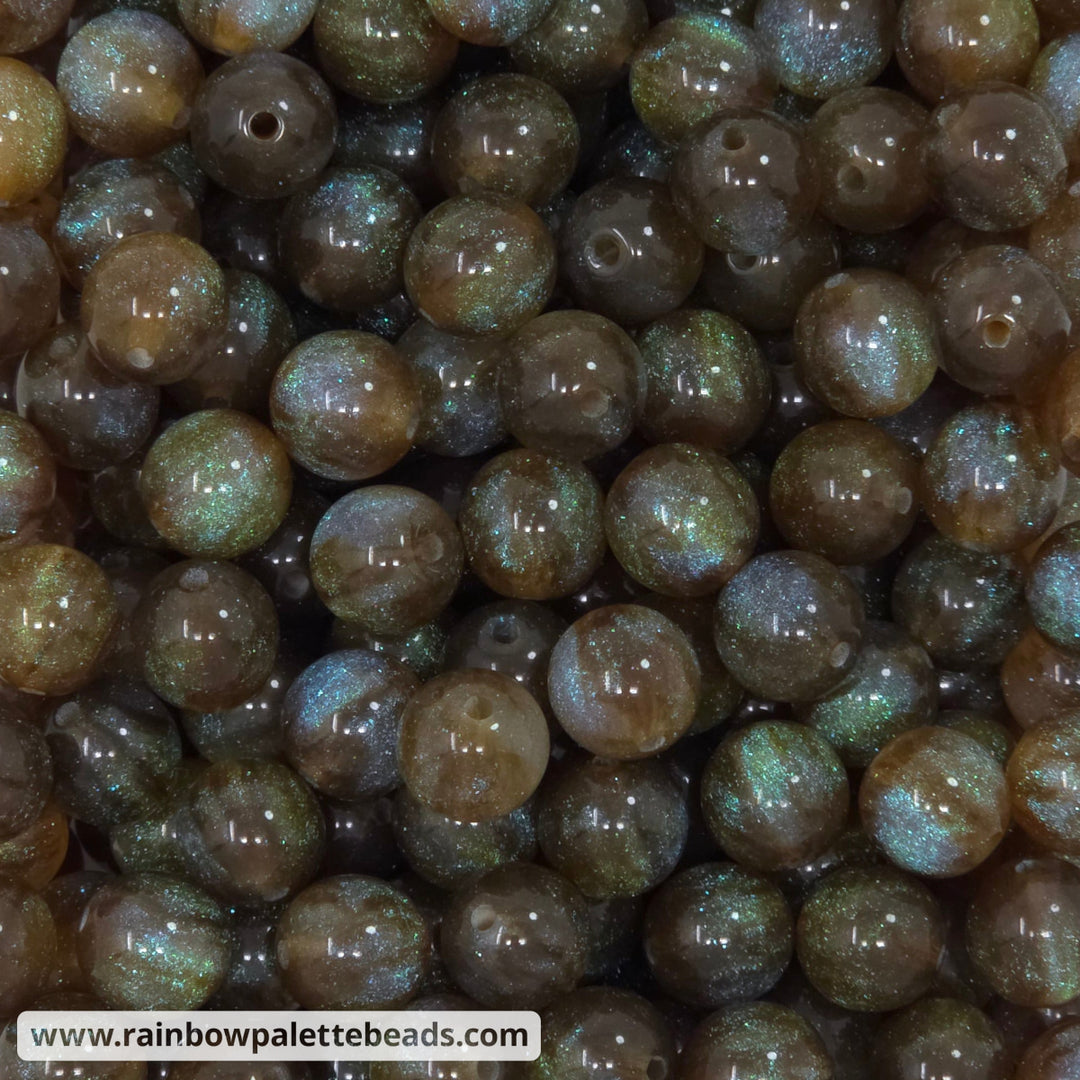 12mm Brown Glitter Shimmer Acrylic Bead Mix (10 beads) - Beads
