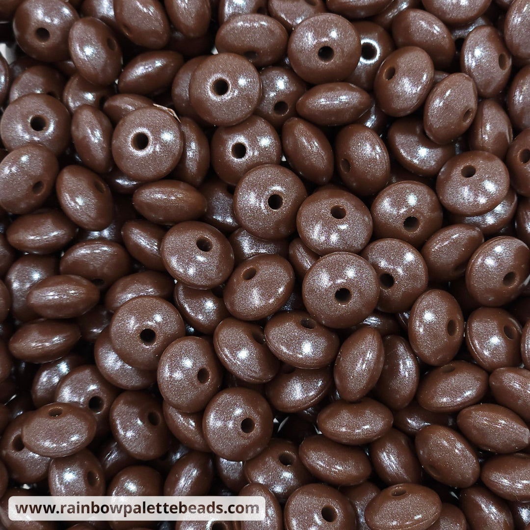 * 12mm Chocolate Brown Shimmer Pearl Silicone Lentil Beads (5 beads) Beads