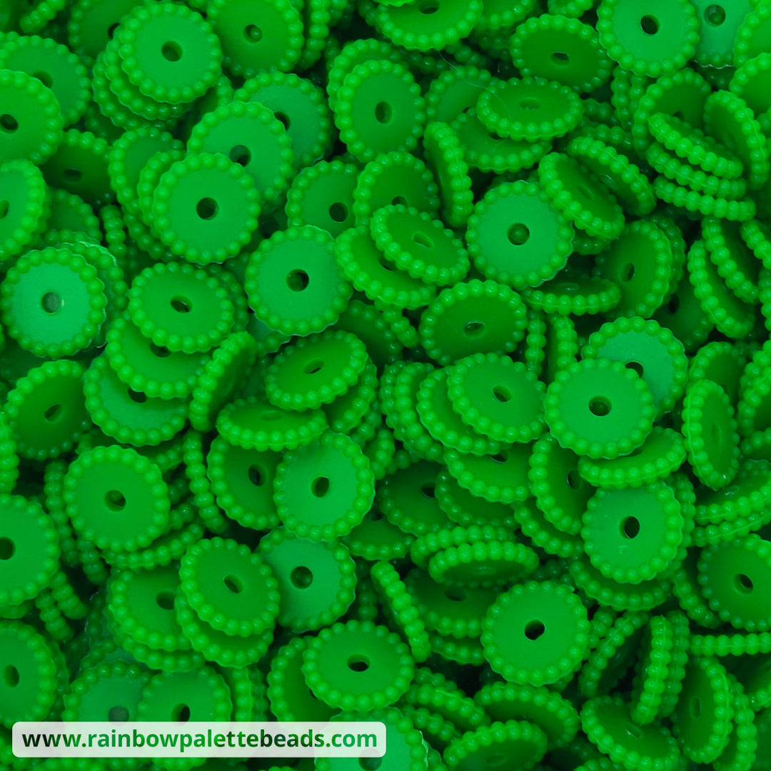 12mm Christmas Green Thin Dots Silicone Spacer Beads (multipack) Beads