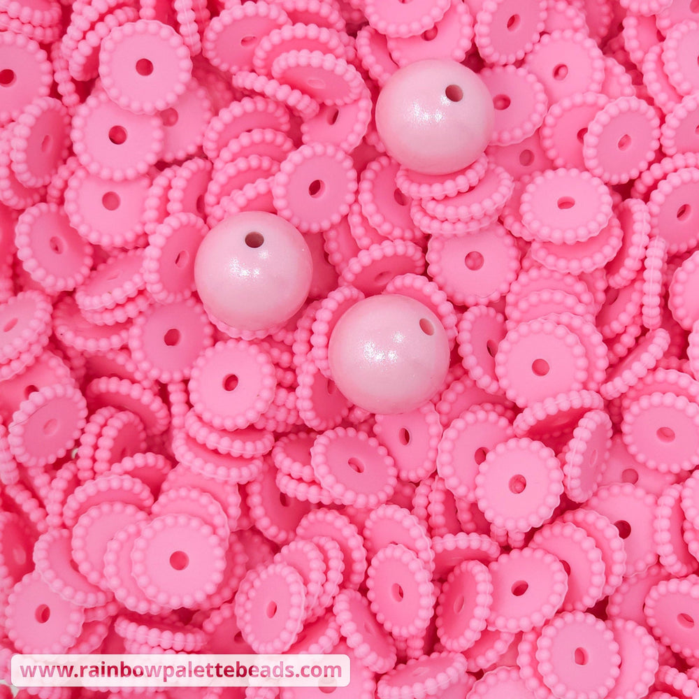 12mm Deep Baby Pink Thin Dots Silicone Spacer Beads (multipack) Beads