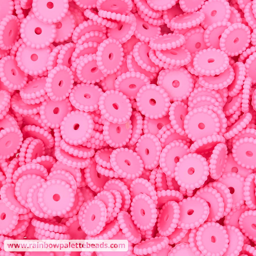 12mm Deep Baby Pink Thin Dots Silicone Spacer Beads (multipack) Beads
