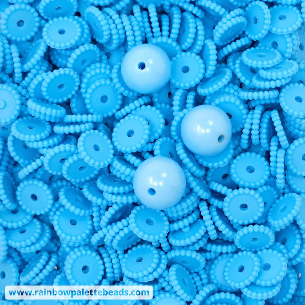12mm Deep Bright Baby Blue Thin Dots Silicone Spacer Beads (multipack) Beads