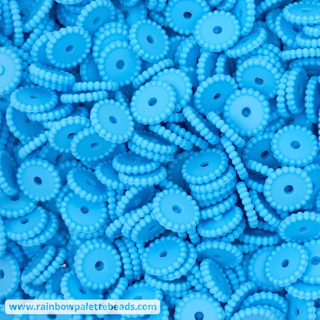 12mm Deep Bright Baby Blue Thin Dots Silicone Spacer Beads (multipack) Beads