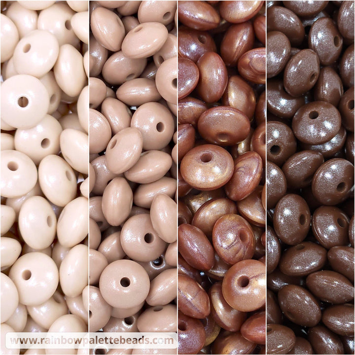 * 12mm Earthy Neutrals Shimmer Pearl Lentil Spacer Silicone Bead Mix (40 beads) Beads