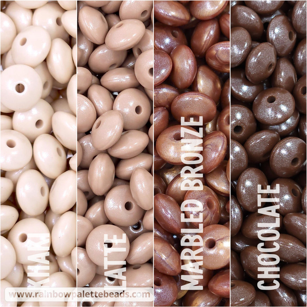 * 12mm Earthy Neutrals Shimmer Pearl Lentil Spacer Silicone Bead Mix (40 beads) Beads