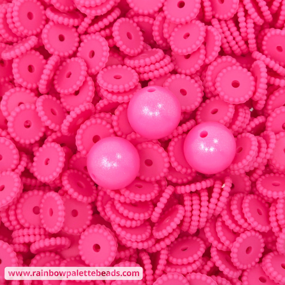 12mm Flamingo Pink Thin Dots Silicone Spacer Beads (multipack) Beads