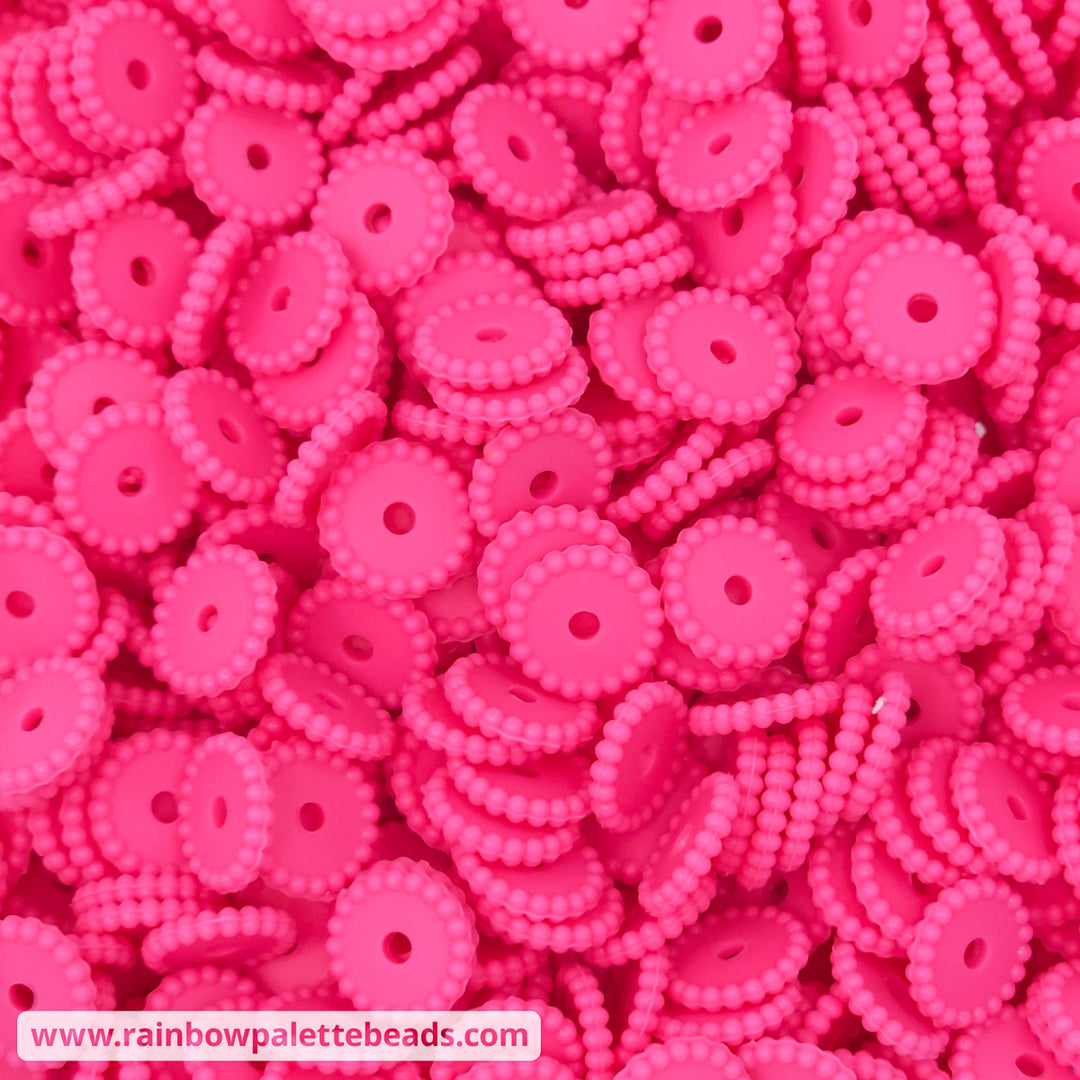 12mm Flamingo Pink Thin Dots Silicone Spacer Beads (multipack) Beads