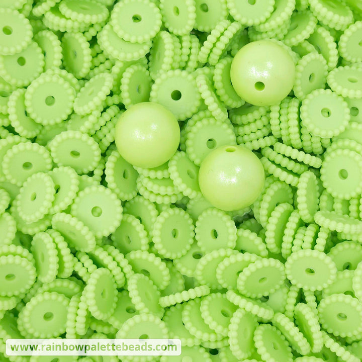 12mm Honeydew Green Thin Dots Silicone Spacer Beads (multipack) Beads