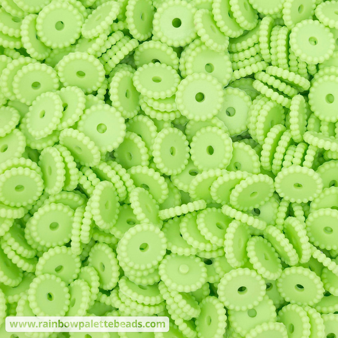 12mm Honeydew Green Thin Dots Silicone Spacer Beads (multipack) Beads