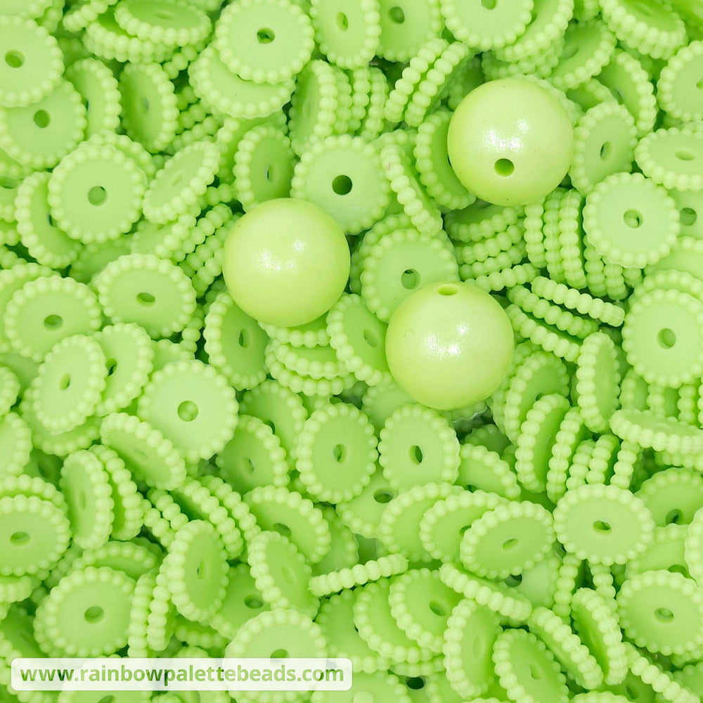 12mm Honeydew Green Thin Dots Silicone Spacer Beads (multipack) Beads