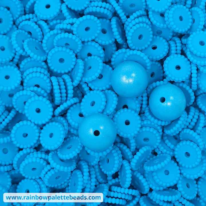 12mm Lagoon Blue Thin Dots Silicone Spacer Beads (multipack) Beads
