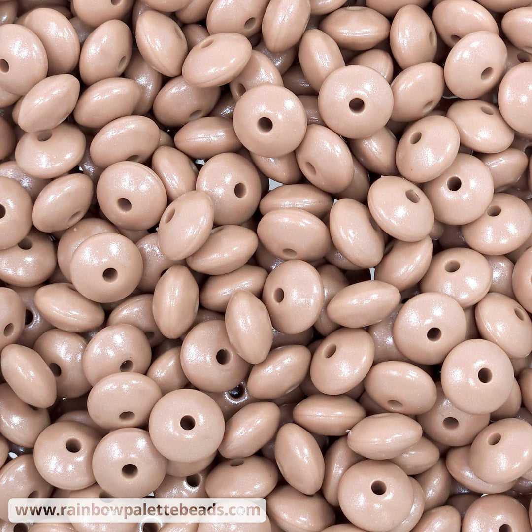 * 12mm Latte Shimmer Pearl Silicone Lentil Beads (5 beads) Beads
