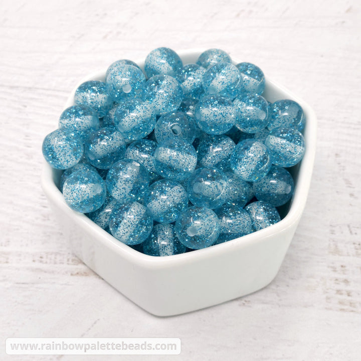 12mm Light Aqua Blue Glitter Acrylic Beads Beads