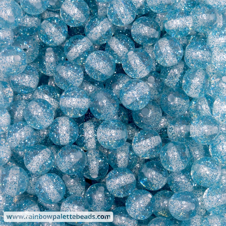 12mm Light Aqua Blue Glitter Acrylic Beads Beads