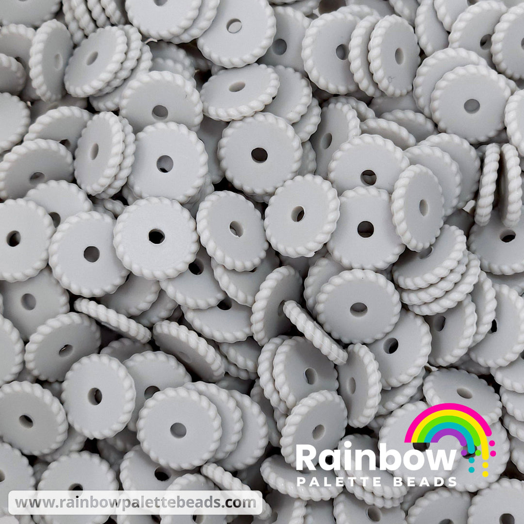 12mm Light Gray Thin Twist Silicone Spacer Beads (multipack) Beads