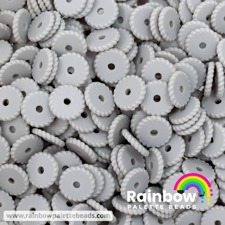 12mm Light Gray Thin Twist Silicone Spacer Beads (multipack) Beads