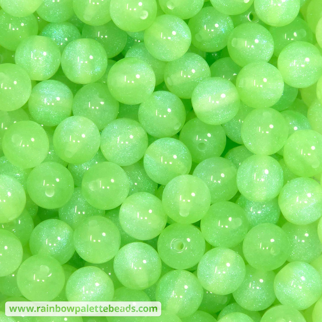 12mm Lime Green Glitter Shimmer Acrylic Bead Mix (10 beads) - Beads