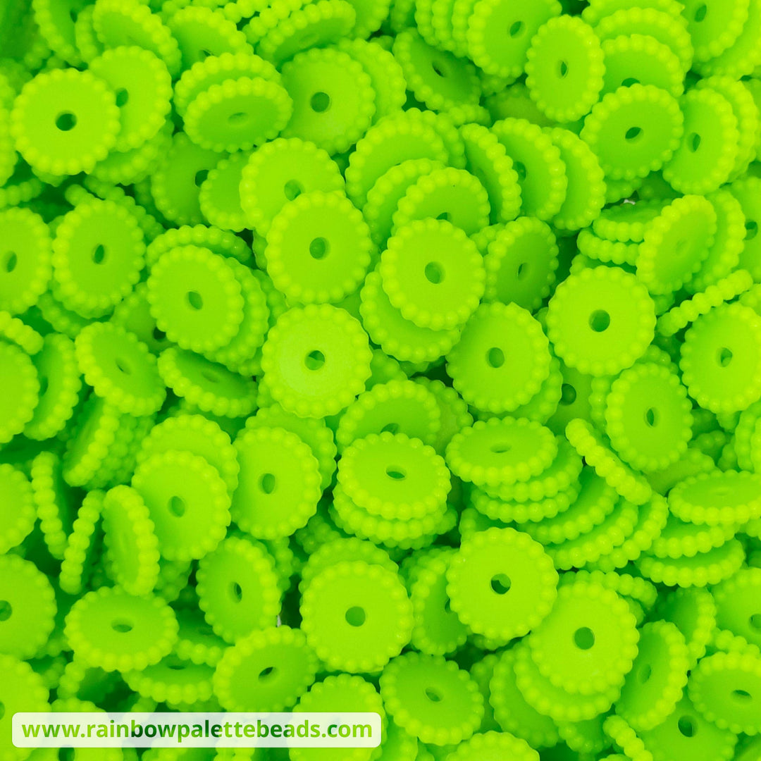 12mm Lime Green Thin Dots Silicone Spacer Beads (multipack) Beads