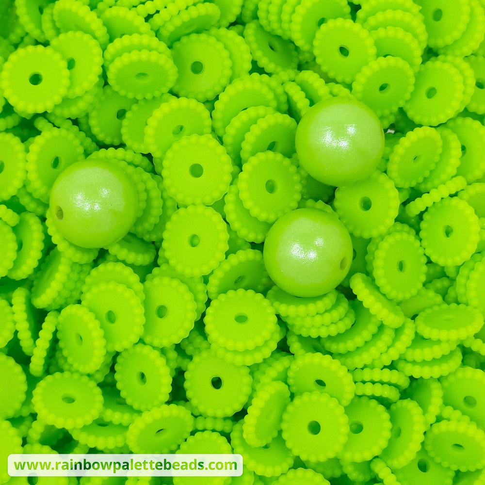 12mm Lime Green Thin Dots Silicone Spacer Beads (multipack) Beads
