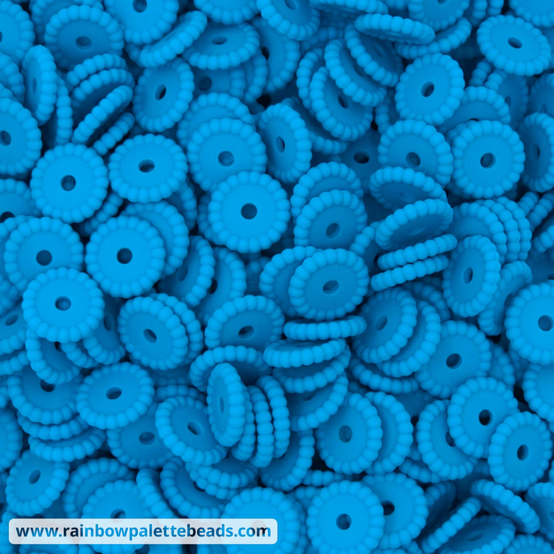12mm Neon Blue Thin Dots Silicone Spacer Beads (10 pack) - 10 Beads - Beads