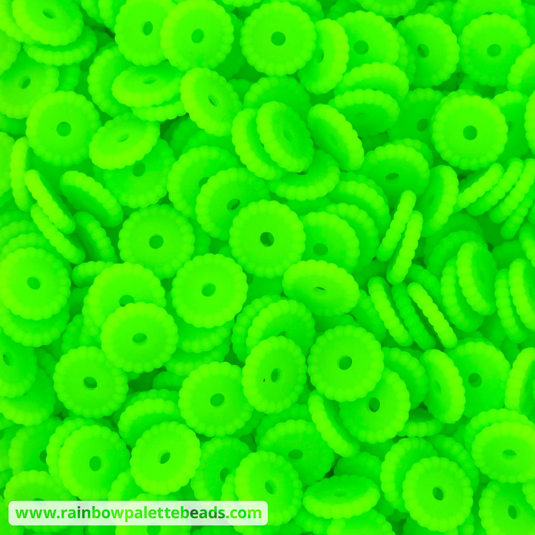 12mm Neon Lime Green Thin Dots Silicone Spacer Beads (10 Beads) - 10 Beads - Beads