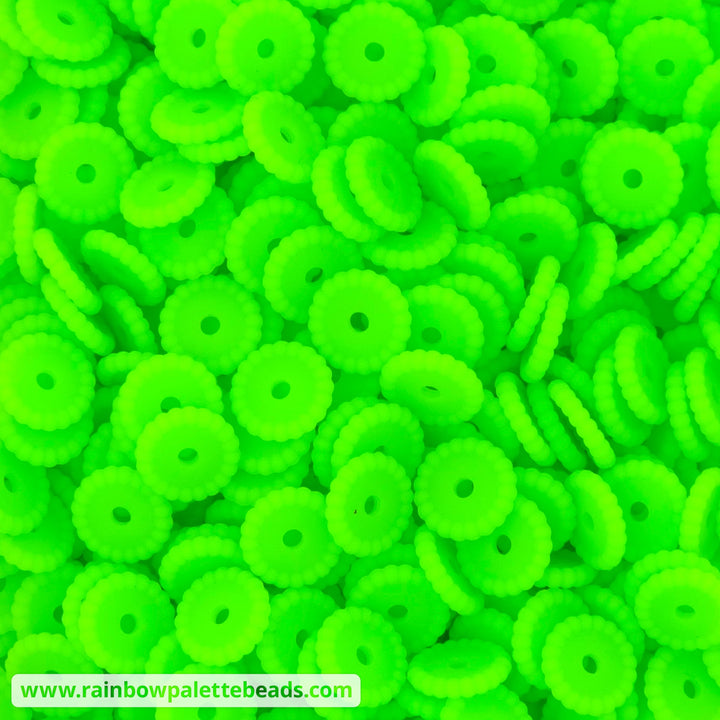 12mm Neon Lime Green Thin Dots Silicone Spacer Beads (10 Beads) - 10 Beads - Beads