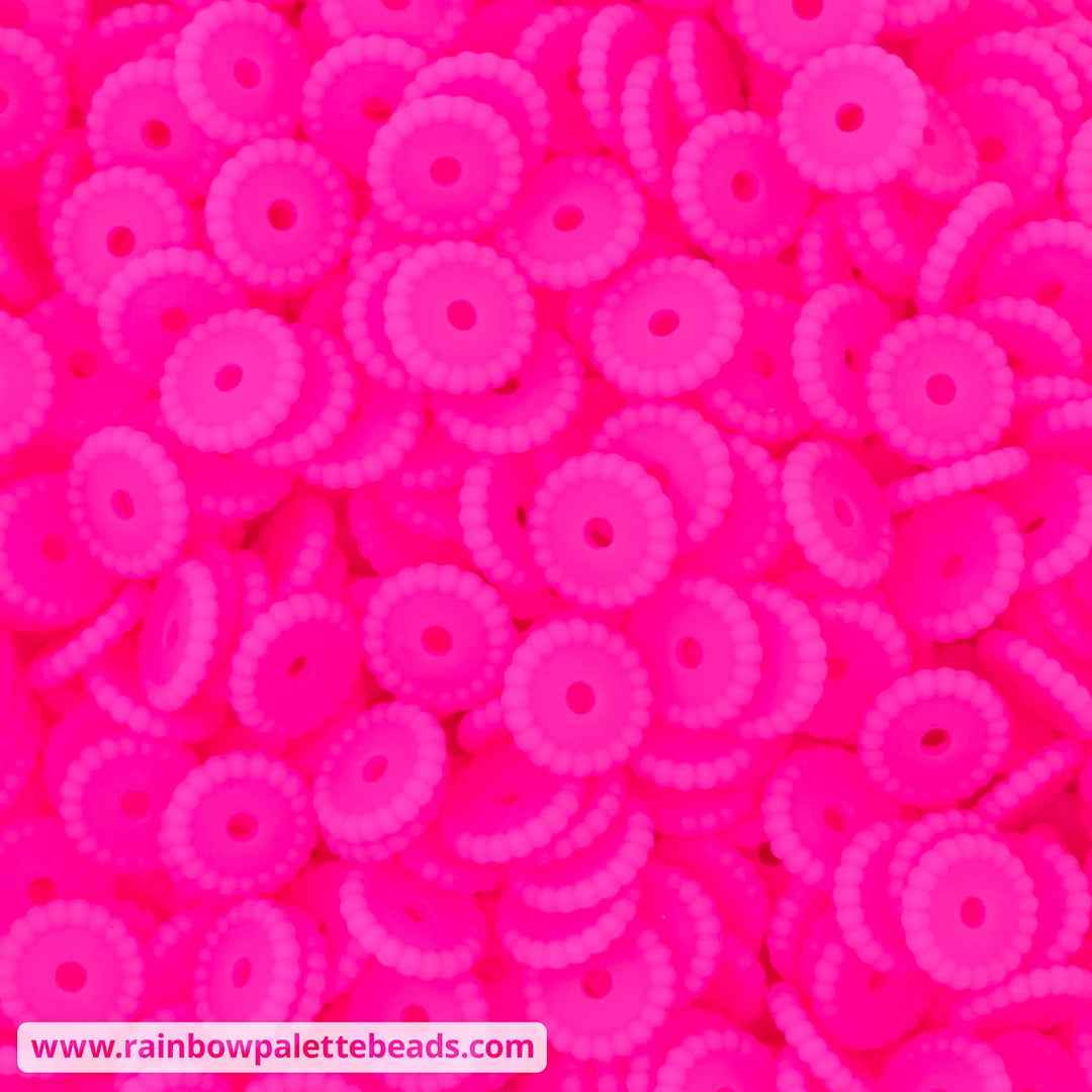 12mm Neon Pink Thin Dots Silicone Spacer Beads (10 Beads) - 10 Beads - Beads