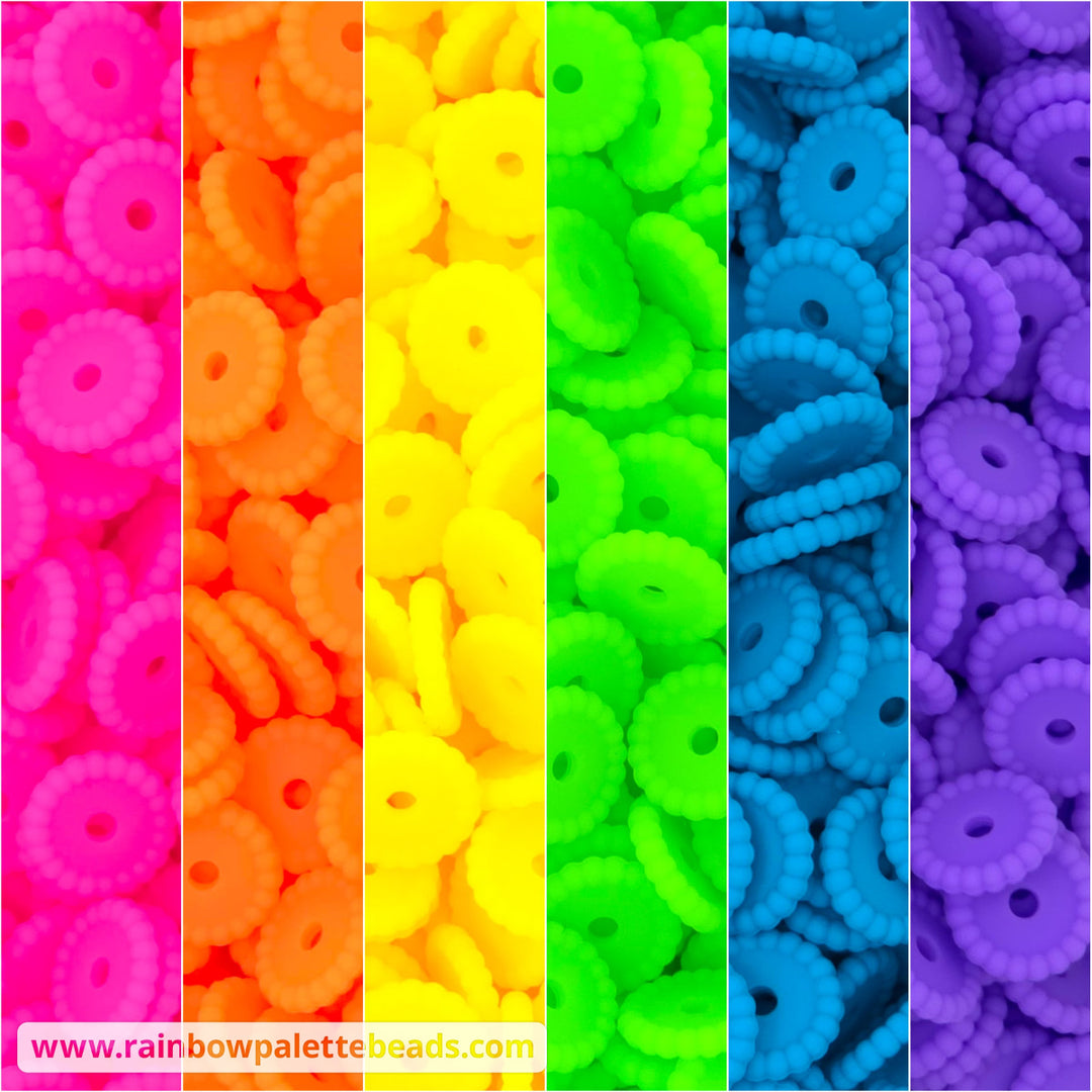 12mm Neon Rainbow Thin Dots Silicone Spacer Bead Mix (30 beads) - Beads