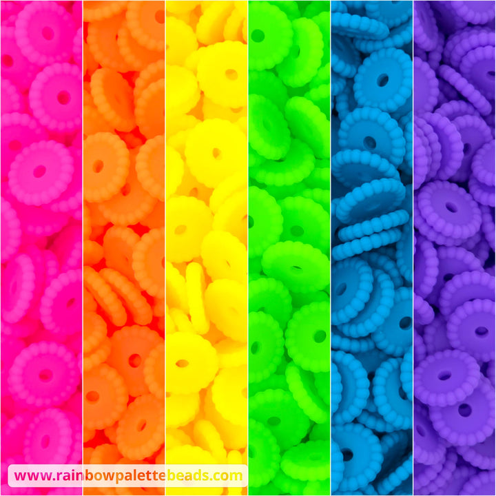 12mm Neon Rainbow Thin Dots Silicone Spacer Bead Mix (30 beads) - Beads