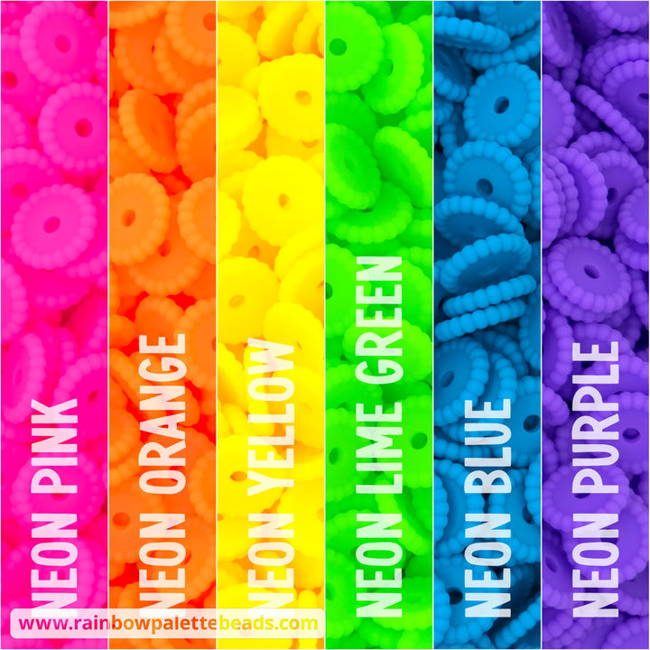 12mm Neon Rainbow Thin Dots Silicone Spacer Bead Mix (30 beads) - Beads