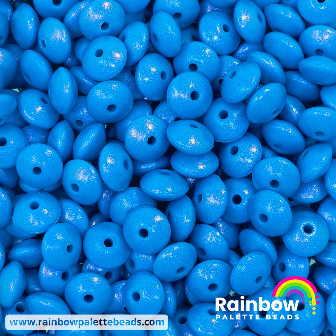 * 12mm Premium Neon Blue Opal Silicone Lentil Beads (5 beads) Beads