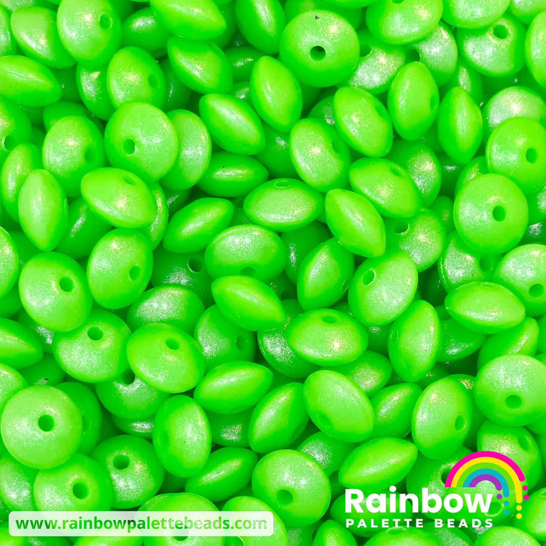 * 12mm Premium Neon Lime Green Opal Silicone Lentil Beads (5 beads) Beads