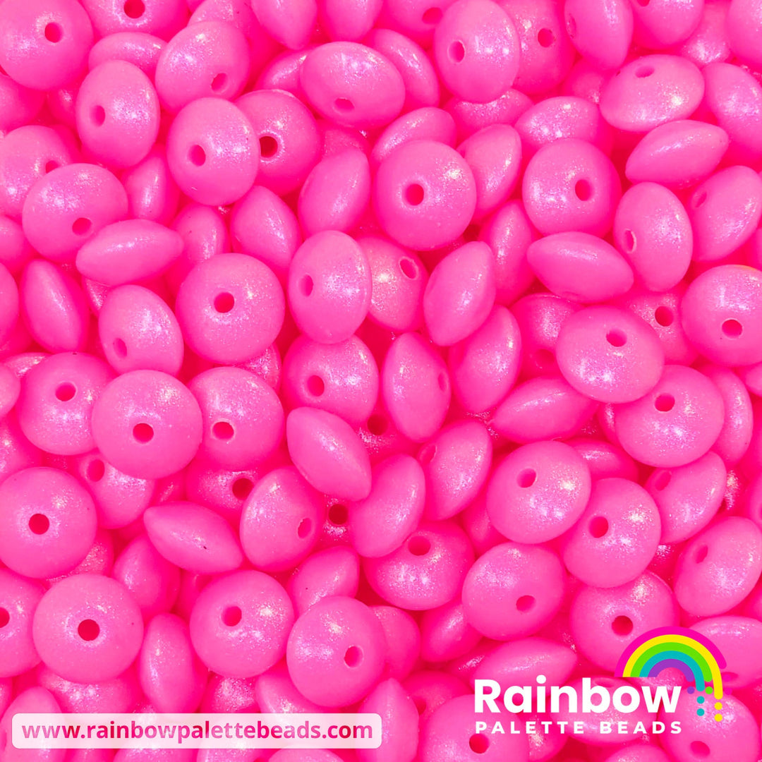 * 12mm Premium Neon Pink Opal Silicone Lentil Beads (5 beads) Beads