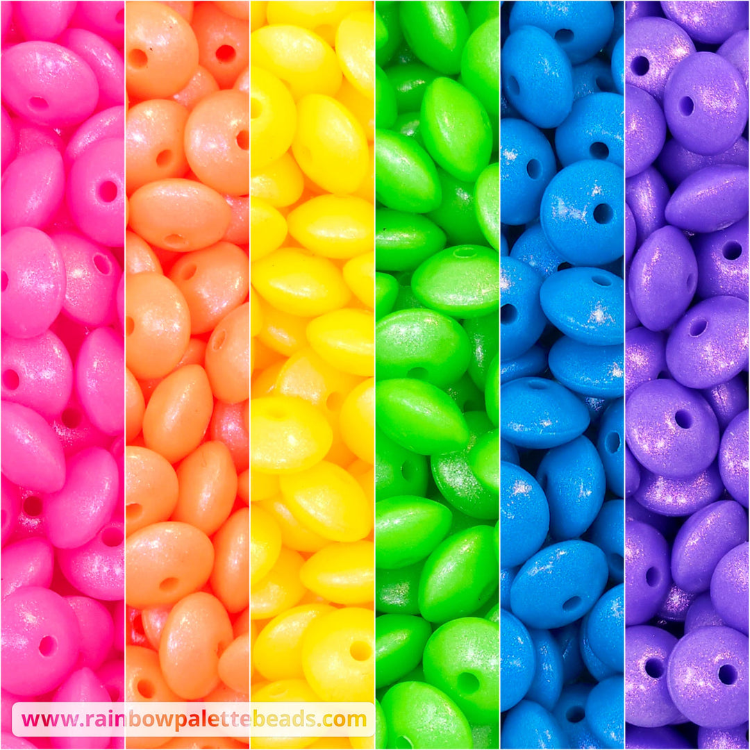 * 12mm Premium NEON Rainbow Opal Lentil Spacer Silicone Bead Mix (30 beads) Beads