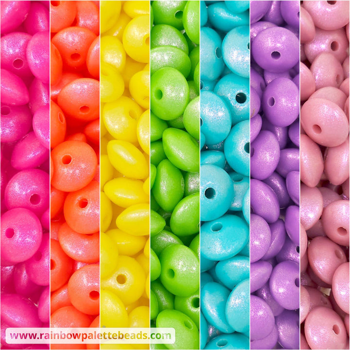 * 12mm Premium Rainbow Opal Lentil Spacer Silicone Bead Mix (35 beads) Beads