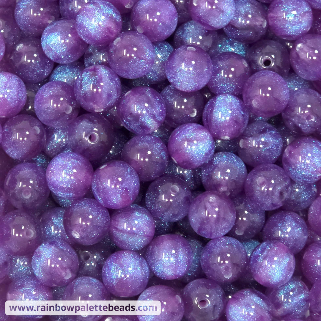12mm Purple Glitter Shimmer Acrylic Bead Mix (10 beads) - Beads