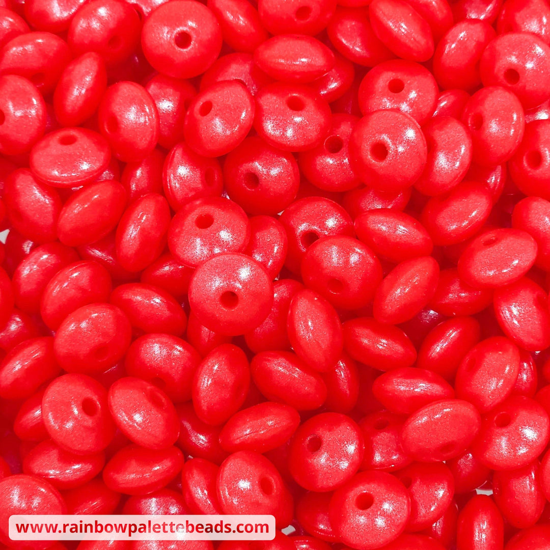 * 12mm Red Shimmer Pearl Silicone Lentil Beads (5 beads) Beads