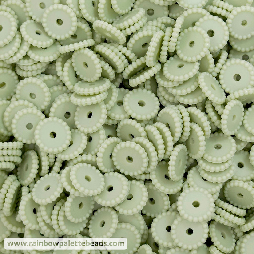 12mm Sage Green Thin Dots Silicone Spacer Beads (multipack) Beads