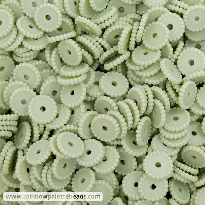 12mm Sage Green Thin Dots Silicone Spacer Beads (multipack) Beads