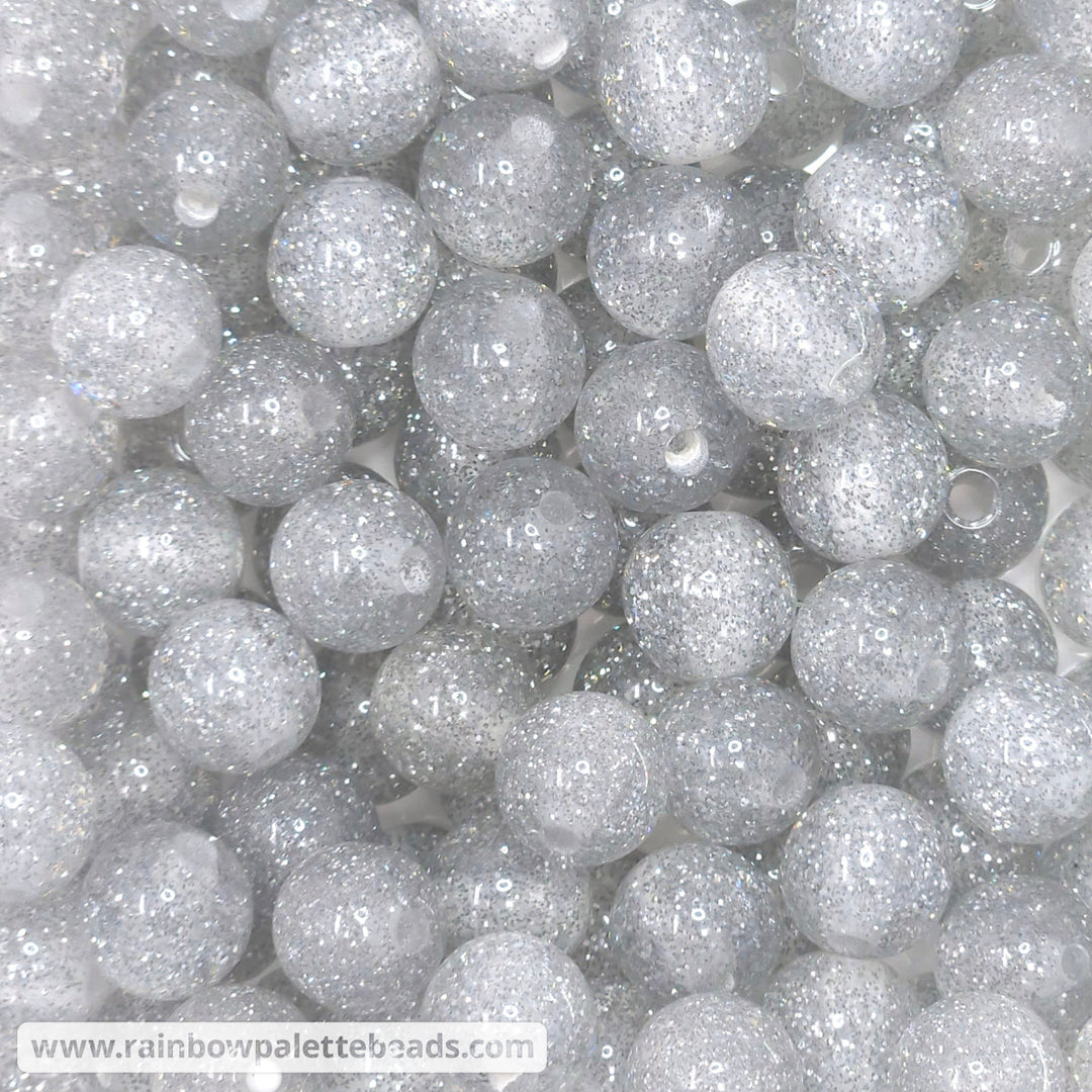 12mm Silver Glitter Beads Beads